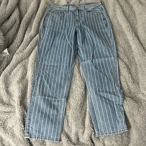 Striped straight leg denim jeans